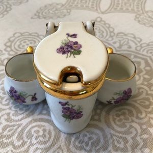 VTG RARE PARIS Porcelain Toilet shaped Mustard Pot With Salt & Pepper Cellars